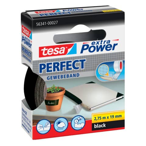 Nastro adesivo in tela tesa extra Power®Perfect plastificato 19 mm x 2,75 m nero - 56341-00027-03